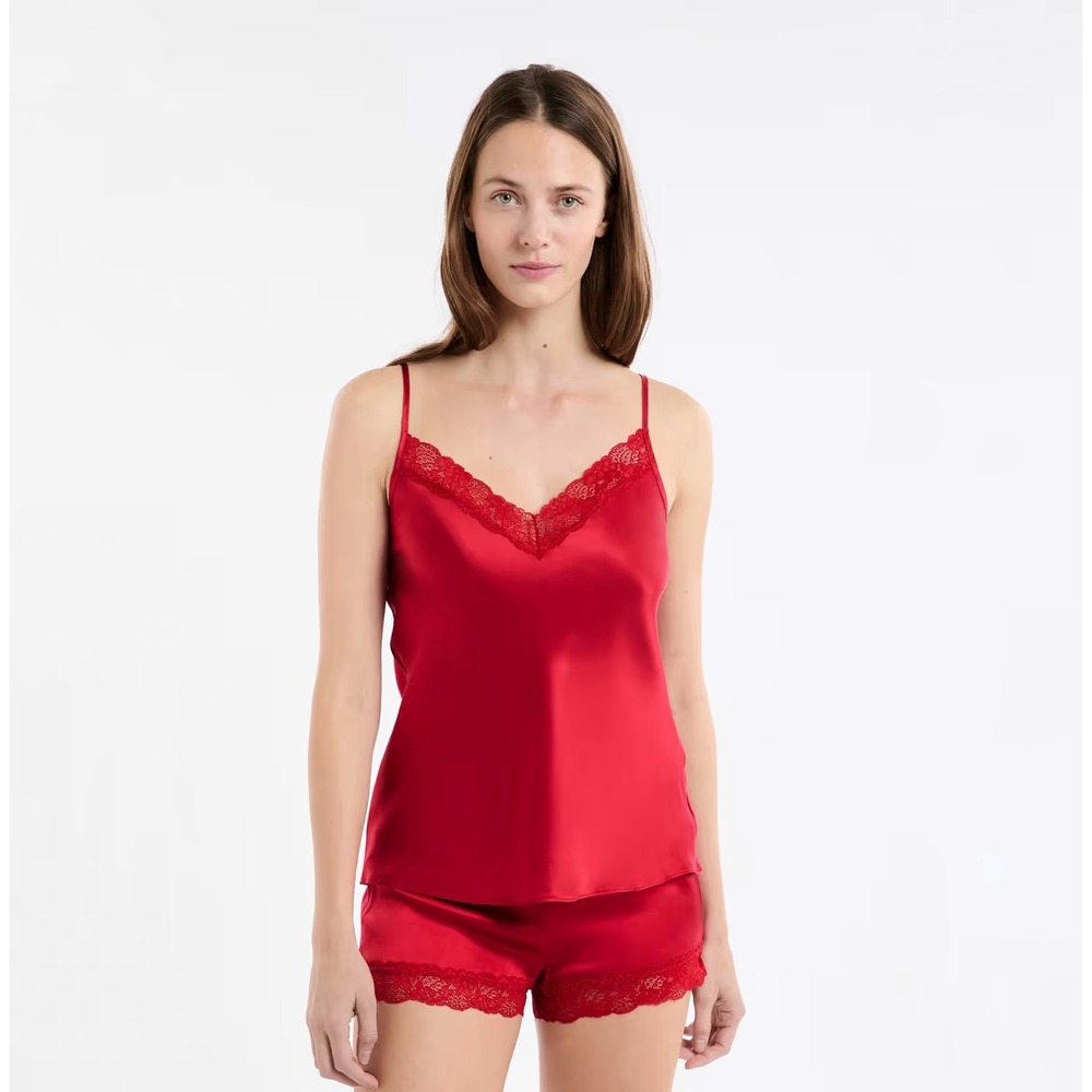 Etam | Milky Silk Camisole with Lace Detail Cardinal Red Size M